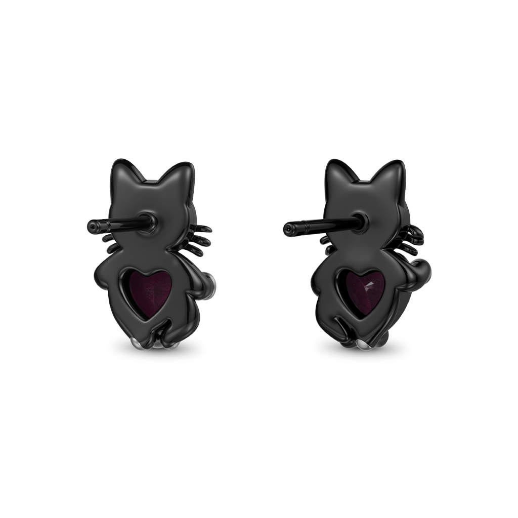 Gnoce Black Cat Embrace Heart Stud Earrings_3