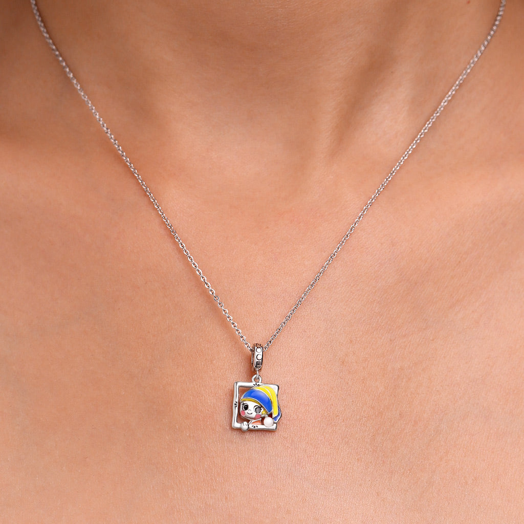 Gnoce Oil Painting Girl Pendant Dangle Charm_2