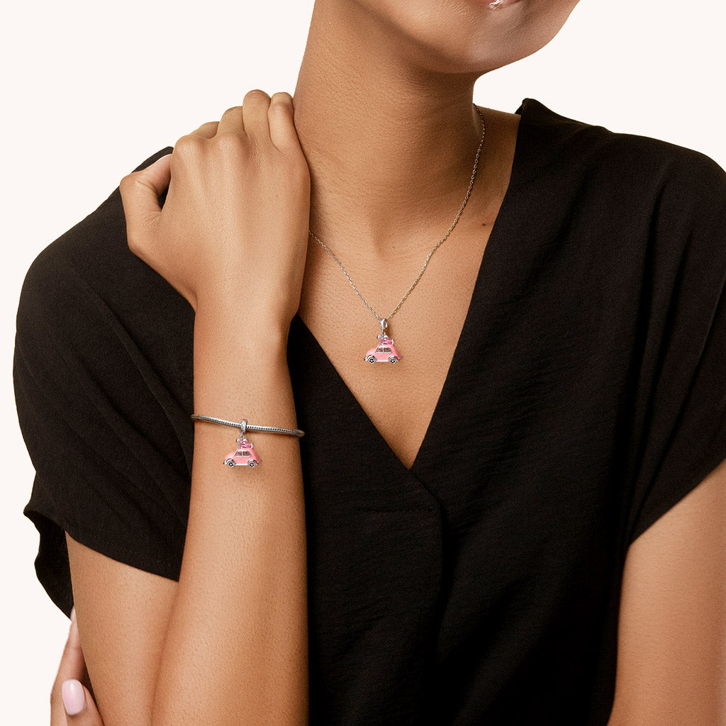 Gnoce Valentine's Day Pink Car Heart Pendant Dangle Charm_4