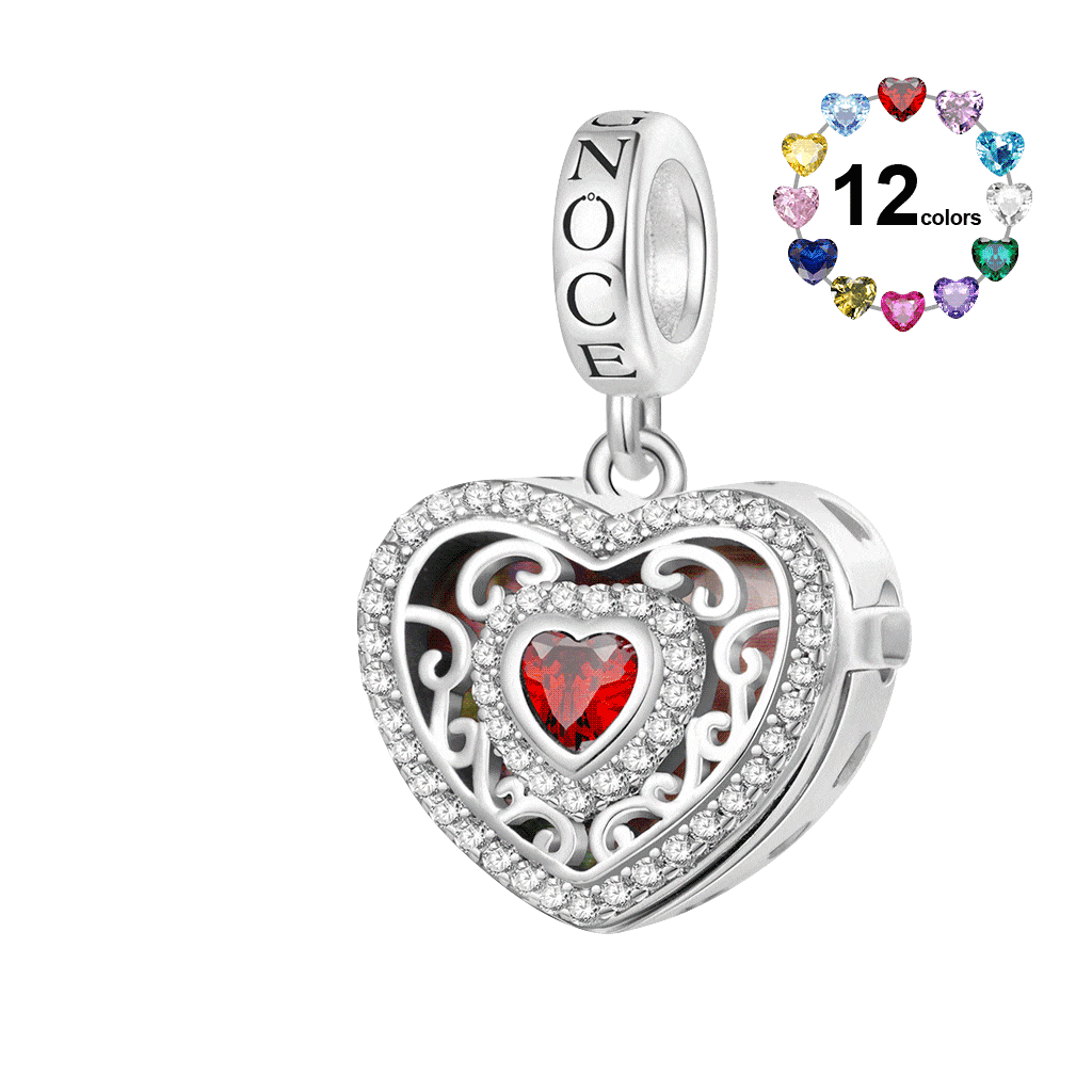 Gnoce Personalized Photo Hollow Heart Birthstone Pendant Dangle Charm_1