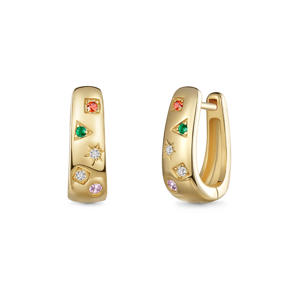 Gnoce 14K/10K Solid Gold Moissanite Geometry Elements Hoop Earrings_1