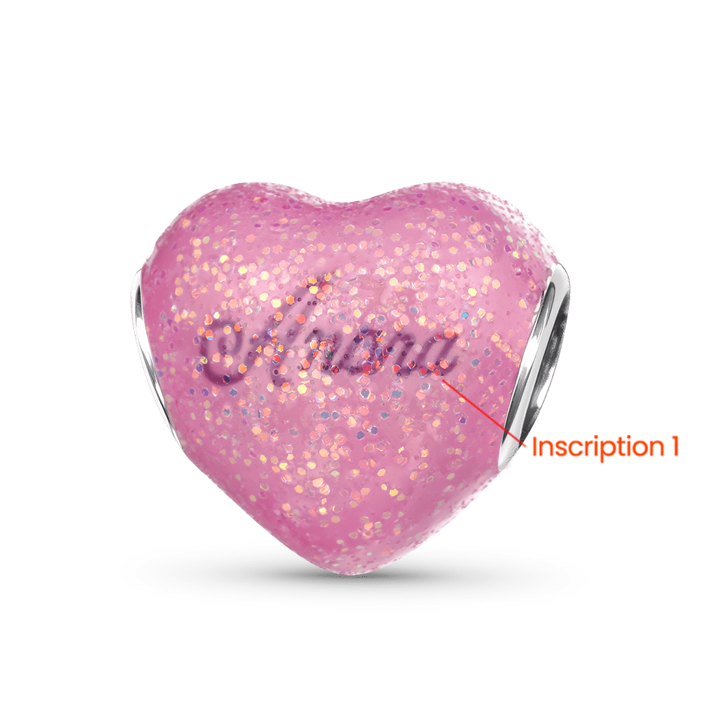 Gnoce Heart-shaped Glitter Pink Enamels Engravable Charm_2
