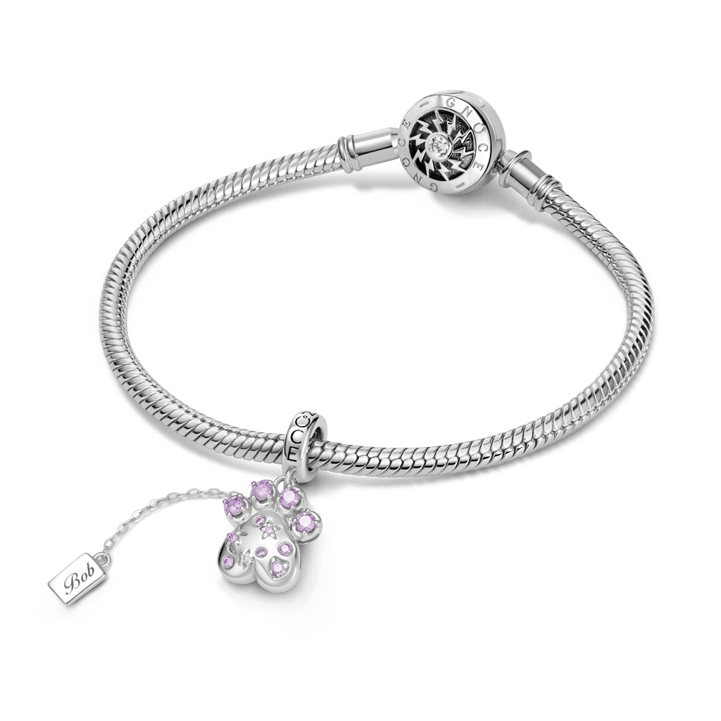 Gnoce Engravable Pet Paw Birthstone Pendant Dangle Charm_3