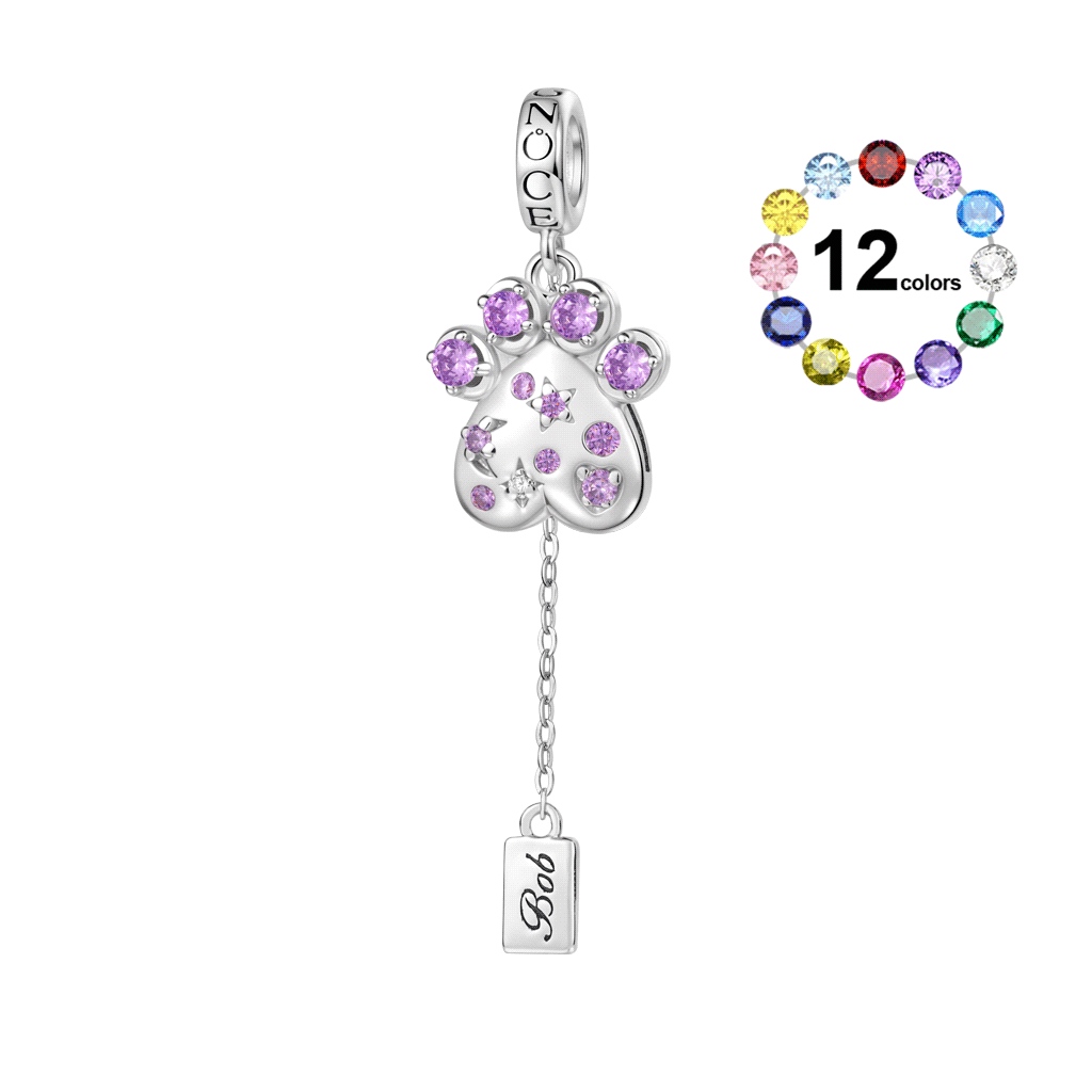 Gnoce Engravable Pet Paw Birthstone Pendant Dangle Charm_1