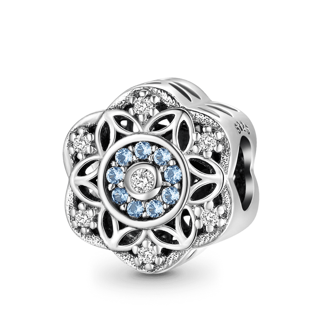 Romantic Snowflakes Charm Bead 925 Sterling Silver Inlaid with Sky Blue Zircon Stones_1