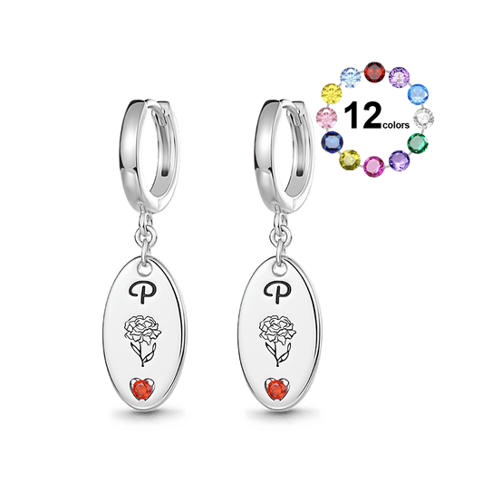 Gnoce Customized Letter Birthstone Flower Dangle Earrings_1