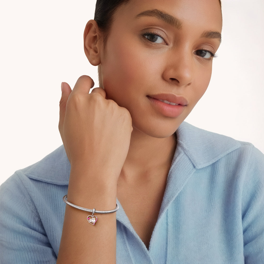 Gnoce 'I LOVE YOU FOREVER' Owl & Its Baby Heart Birthstones Pendant Dangle Charm_5