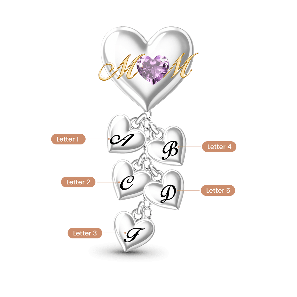 Gnoce Mother's Day Customized Birthday Stones and Initial Charm_2
