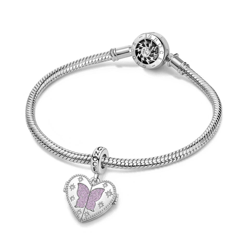 Gnoce Custom Heart-shaped Butterfly Photo and Birthstone Pendant Dangle Charm_4