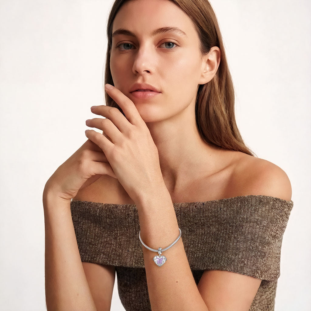 Gnoce Custom Heart-shaped Butterfly Photo and Birthstone Pendant Dangle Charm_3