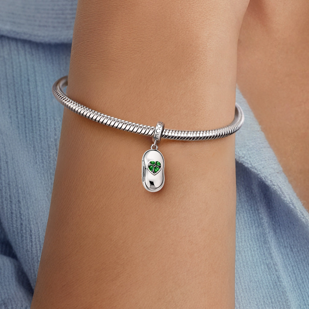 Gnoce Glow-in-the-Dark Lucky Clover Bean Pod Engravable Pendant Dangle Charm_2