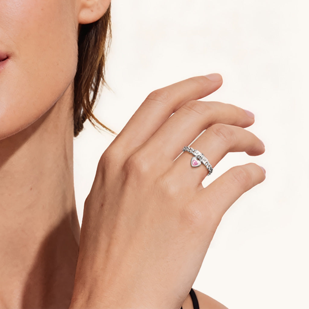 Gnoce Customized Heart-shaped Lock Birthstone Ring_2