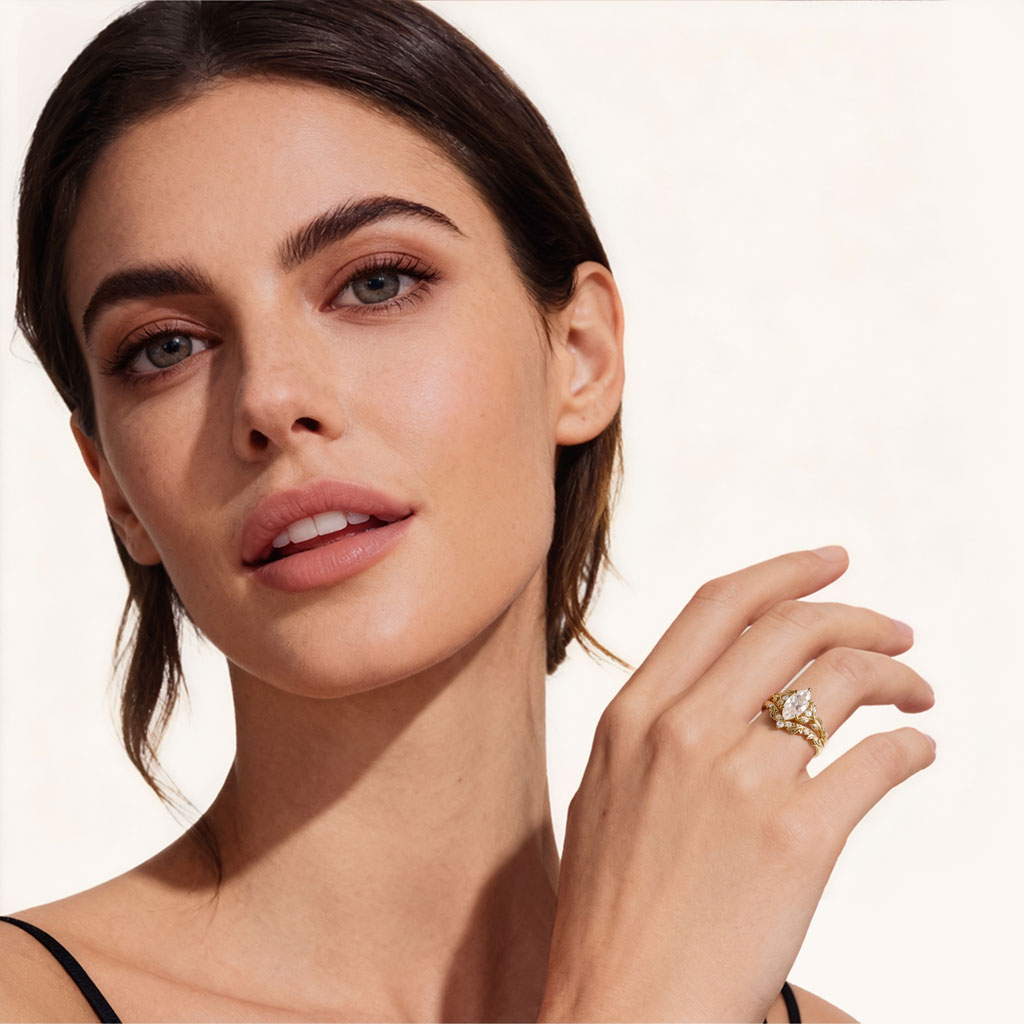 Gnoce Vine Leaf Marquise-Cut Moissanite Ring_3