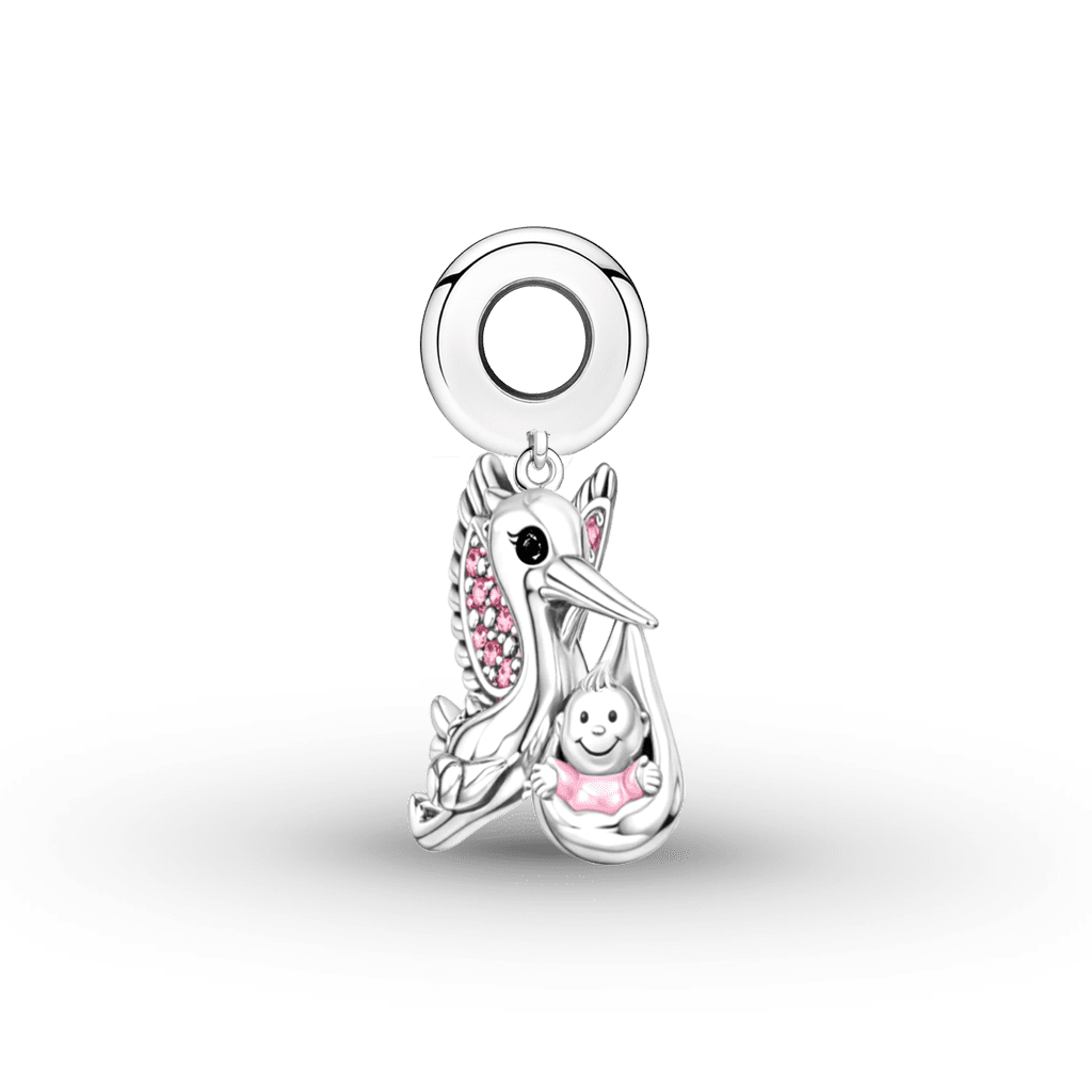 Gnoce Mother's Day Stork & Baby Pendant Dangle Charm_5