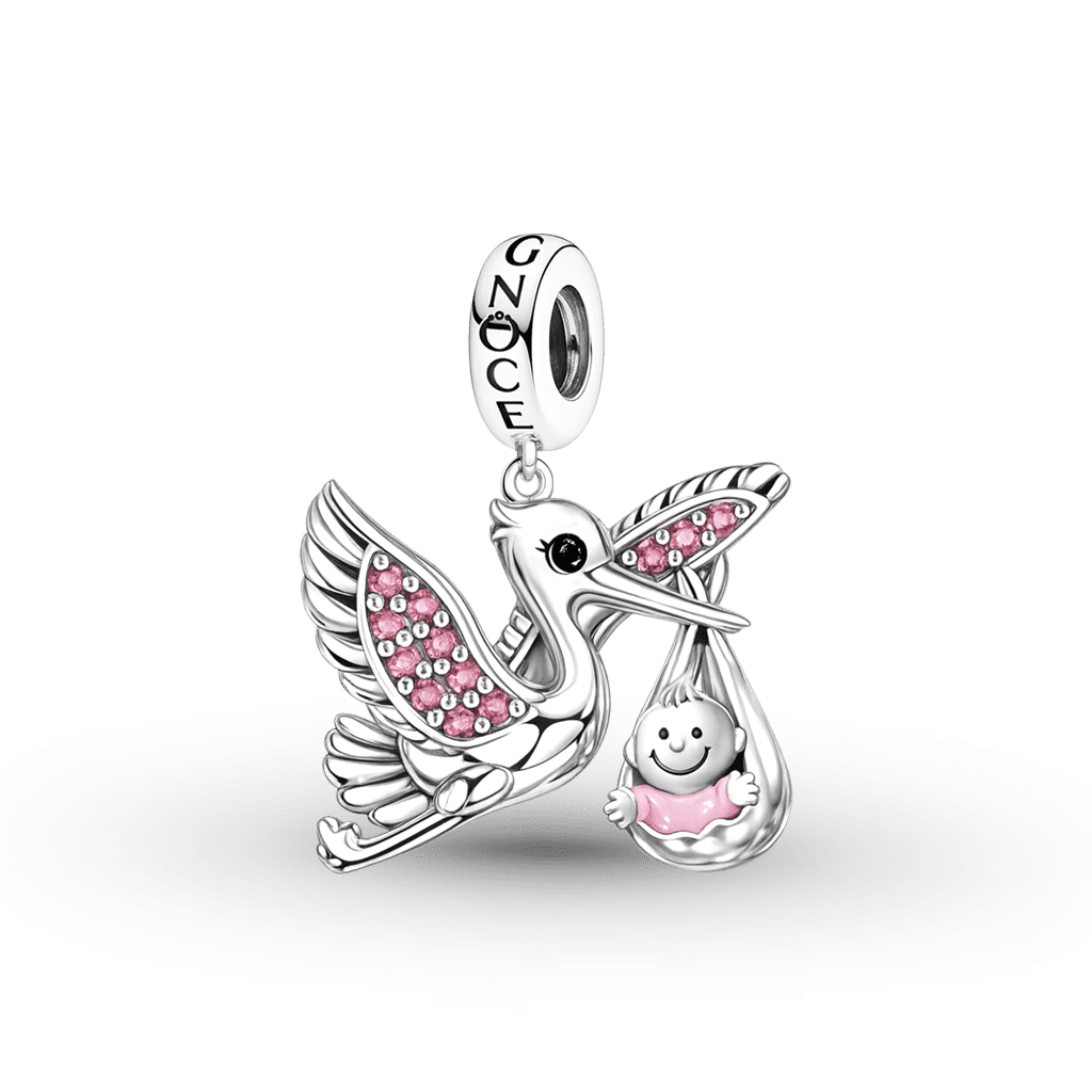 Gnoce Mother's Day Stork & Baby Pendant Dangle Charm_1