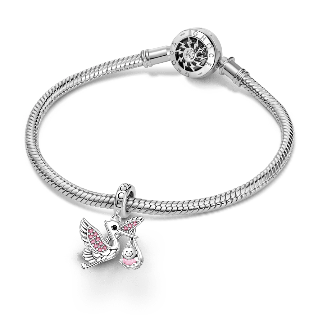 Gnoce Mother's Day Stork & Baby Pendant Dangle Charm_3