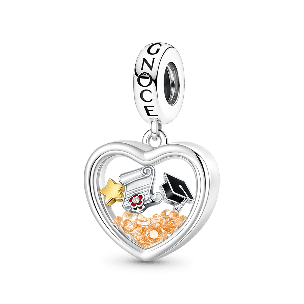 Gnoce Floating Cap, Diploma & Gold Star Heart Graduation Personlized Pendant Dangle Charm_1