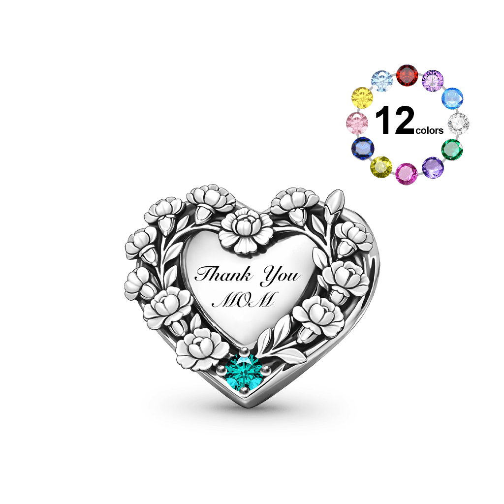 Gnoce Mother's Day Carnation Engravable Heart Birthstone Charm_1