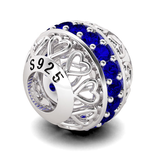 Gnoce "You are Aways In My Heart" 925 Sterling Silver Heart with Blue Stone Bead Charm Great Gift for Her, Mother's Day Present_2