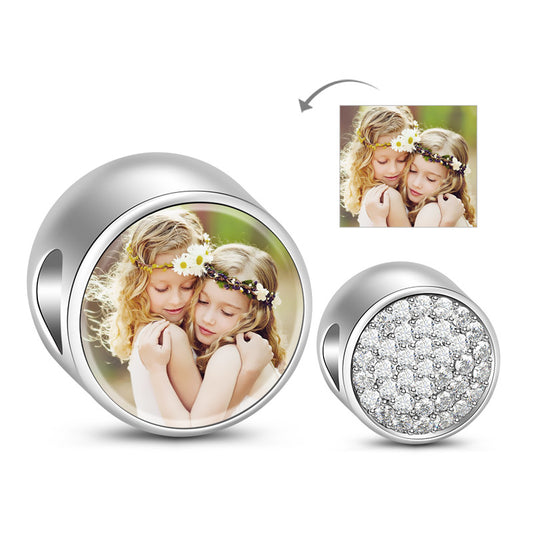 Gnoce "Infinite Love" Round Shape Sterling Silver Photo Bead Charm Fit For Bracelet Necklace and Choker_1