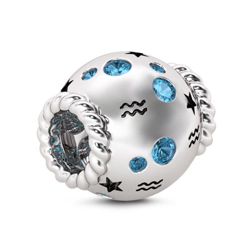 Gnoce " My Love, My Life " Classic Zodiac Sign Symbol Aquarius 925 Sterling Silver Charm Blue Sapphire Beads Special Birthday Gift For Kids Great For Bracelet_2