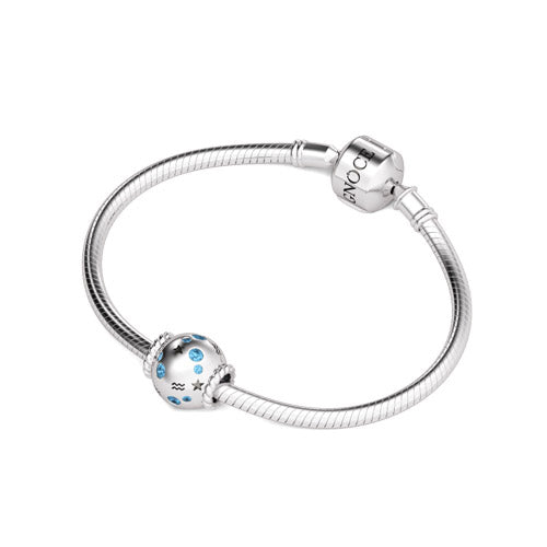 Gnoce " My Love, My Life " Classic Zodiac Sign Symbol Aquarius 925 Sterling Silver Charm Blue Sapphire Beads Special Birthday Gift For Kids Great For Bracelet_3