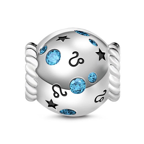 Gnoce " I Think of  You" Energetic Leo Charm Blue Stone 925 Sterling Silver Zodiac Sign Bead Charms For  Bracelet to Best Friends or Family_1