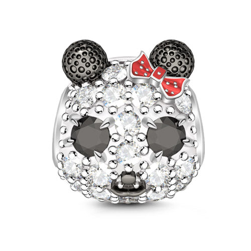 Gnoce " Happy Panda Girl" Cute Panda Charm Black White Sapphire Red Bowknot Decoration Animal & Pets Theme Fascinating Charm_1