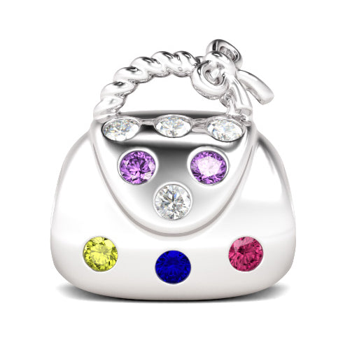 Gnoce "Just for You" Adorable Colorful Stones Bowknot Handbag 925 Sterling Silver Charm Hobby Theme Well Fit for Bracelet or Necklace_1