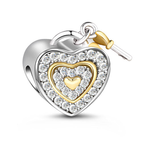 Gnoce "Never Separate" Two Tone Lock & Key Charm Sterling Silver Engraved with Love You Forever-Fit for Bracelet & Necklace_1