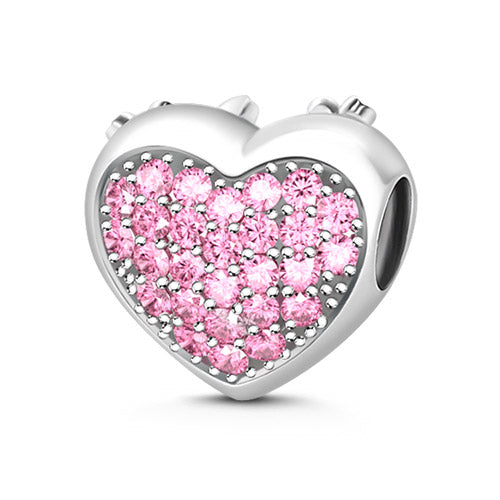 Gnoce "To my Loved Mom" Pink Flower Heart Shape Sterling Silver Bead Charm Engraved with Mom_2