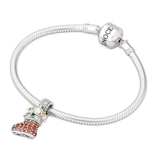 Gnoce "Happy Christmas" Shimmering Stones with Green Enamel Leaf and White Pear and Topaz Stones 925 sterling silver Charm Bead_3