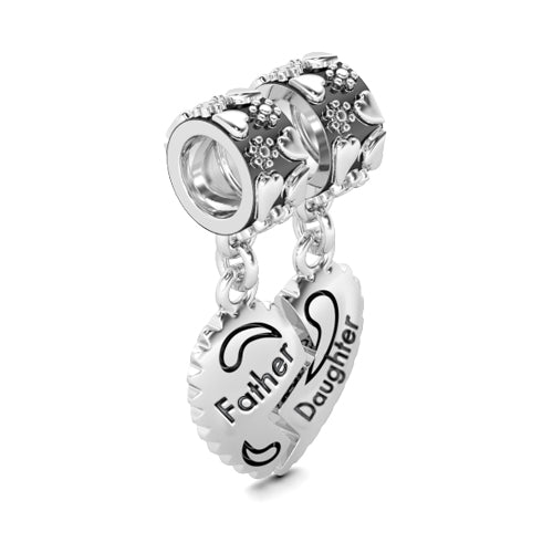 Gnoce "Strong Father Love" Father & Daughter Family Theme Connect Family Whole Heart Together Silver Charm Set_2