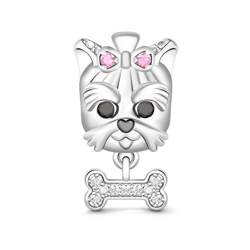 Gnoce "Always Together" Favorite Dog with A dangling Bone 925 Sterling Silver Bead Charm_1