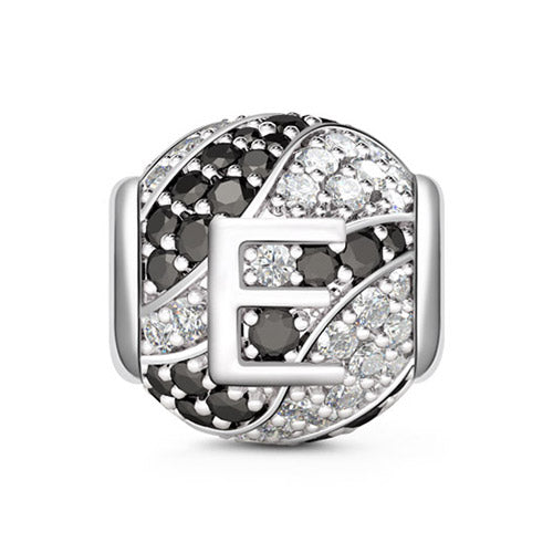 Gnoce “Letter E with Special Meaning for Special Person ”Made of 925 Sterling Silver Black & Clear  CZ Letter E Charm_1
