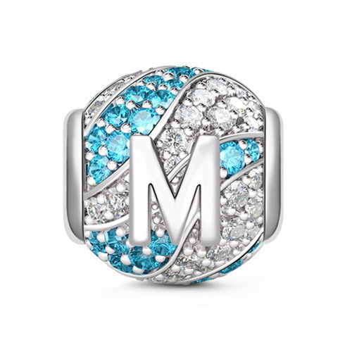 Gnoce “Letter M with Special Meaning for Special Person ”Made of 925 Sterling Silver Aquamarine & Clear  CZ Letter M Charm_1