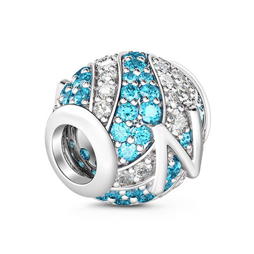 Gnoce “Letter N with Special Meaning for Special Person ”Made of 925 Sterling Silver Aquamarine & Clear  CZ Letter N Charm_2