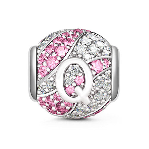 Gnoce “Letter Q with Special Meaning for Special Person ”Made of 925 Sterling Silver Pink & Clear  CZ Letter Q Charm_1