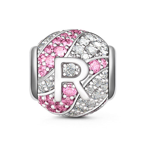 Gnoce “Letter R with Special Meaning for Special Person ”Made of 925 Sterling Silver Pink & Clear  CZ Letter R Charm_1