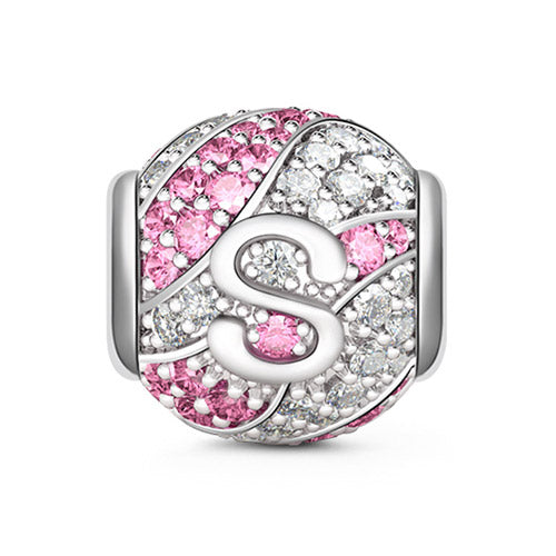 Gnoce “Letter S with Special Meaning for Special Person ”Made of 925 Sterling Silver Pink & Clear  CZ Letter S Charm_1
