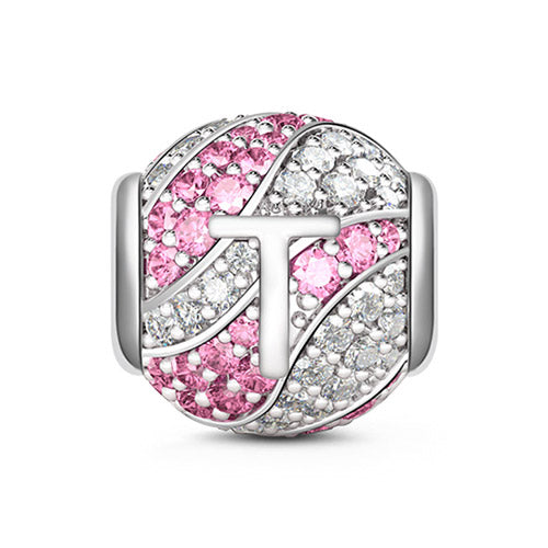 Gnoce “Letter T with Special Meaning for Special Person ”Made of 925 Sterling Silver Pink & Clear  CZ Letter T Charm_1