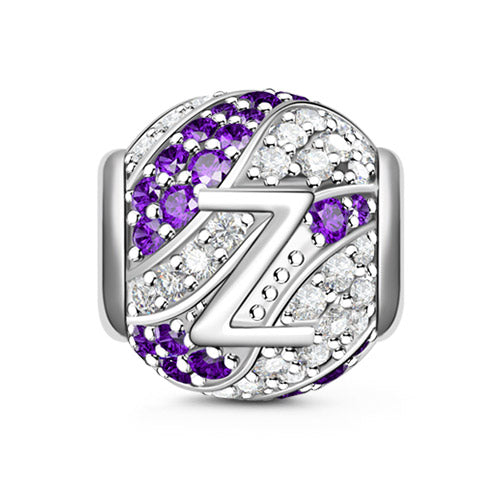 Gnoce “Letter Z with Special Meaning for Special Person ”Made of 925 Sterling Silver Amethyst & Clear CZ Letter Z Charm_1