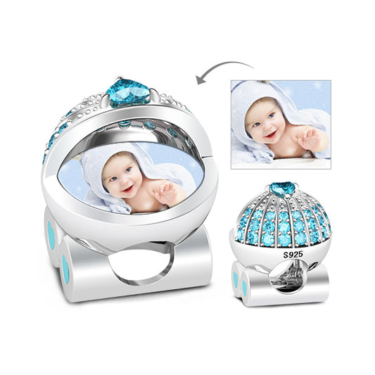 Gnoce "New Mom Deserved Gifts" Baby's Sapphire Pram Photo Charm Sterling Silver -Best For Bracelet_1