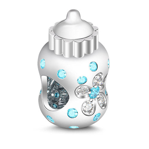 Gnoce "A Special Bottle Only for Baby and Mom " Made of 925 Sterling Silver Features Aquamarine Sparkling Small Stones Charm for Mothers Day_2