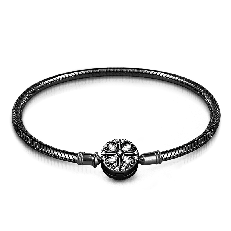 Black Four-leaf Clover Bracelet Sterling Silver Black Plated inlaid with Stones_1