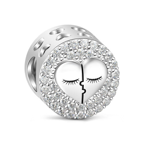 Gnoce "Kiss To My Husband / Wife "925 Sterling Silver with Clear CZ  Wife Husband Heart Deeply Kiss Love Forever CZ Charms_2