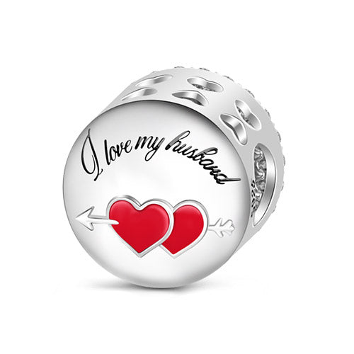 Gnoce "Kiss To My Husband / Wife "925 Sterling Silver with Clear CZ  Wife Husband Heart Deeply Kiss Love Forever CZ Charms_1