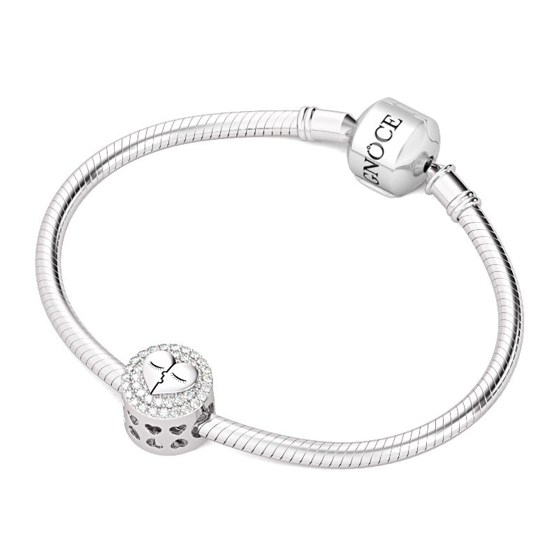 Gnoce "Kiss To My Husband / Wife "925 Sterling Silver with Clear CZ  Wife Husband Heart Deeply Kiss Love Forever CZ Charms_3