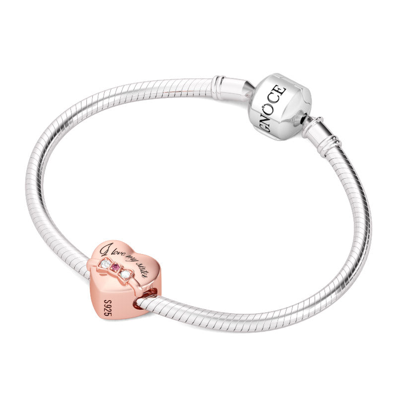 Gnoce "Love for My Sister "Rose Gold Heart Shape I Love My Sister Pink Crystal Hand-crafted Silver Charms_3