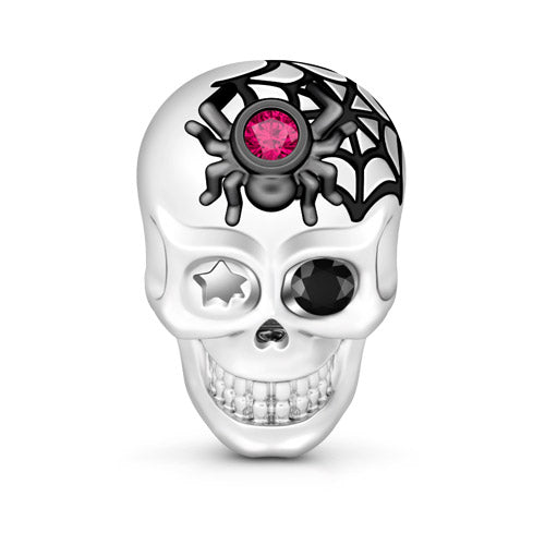 Gnoce "You Are My Everything" 925 Sterling Silver Skull with Garnet and Black Stones Bead Charm_1